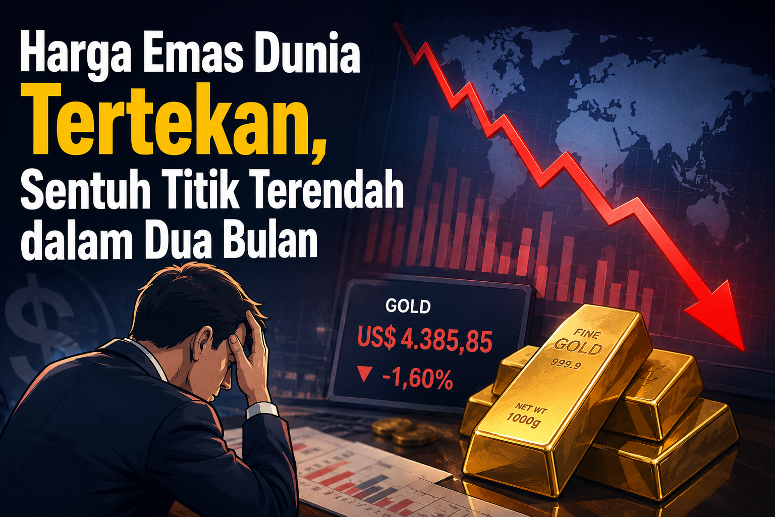 Harga Emas Dunia Tertekan, Sentuh Titik Terendah dalam Dua Bulan
